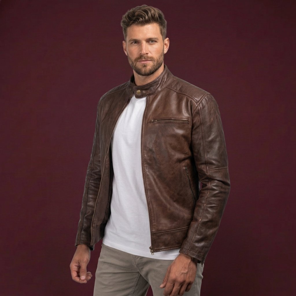 ESPRESSO SNAP-COLLAR RACER LEATHER JACKET MEN ARTICLE-17