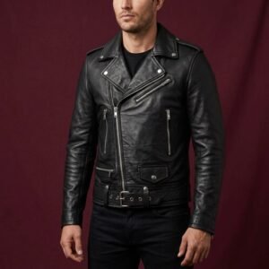 PHANTOM BLACK MOTORBIKE LEATHER JACKET FOR MEN ARTICLE-05