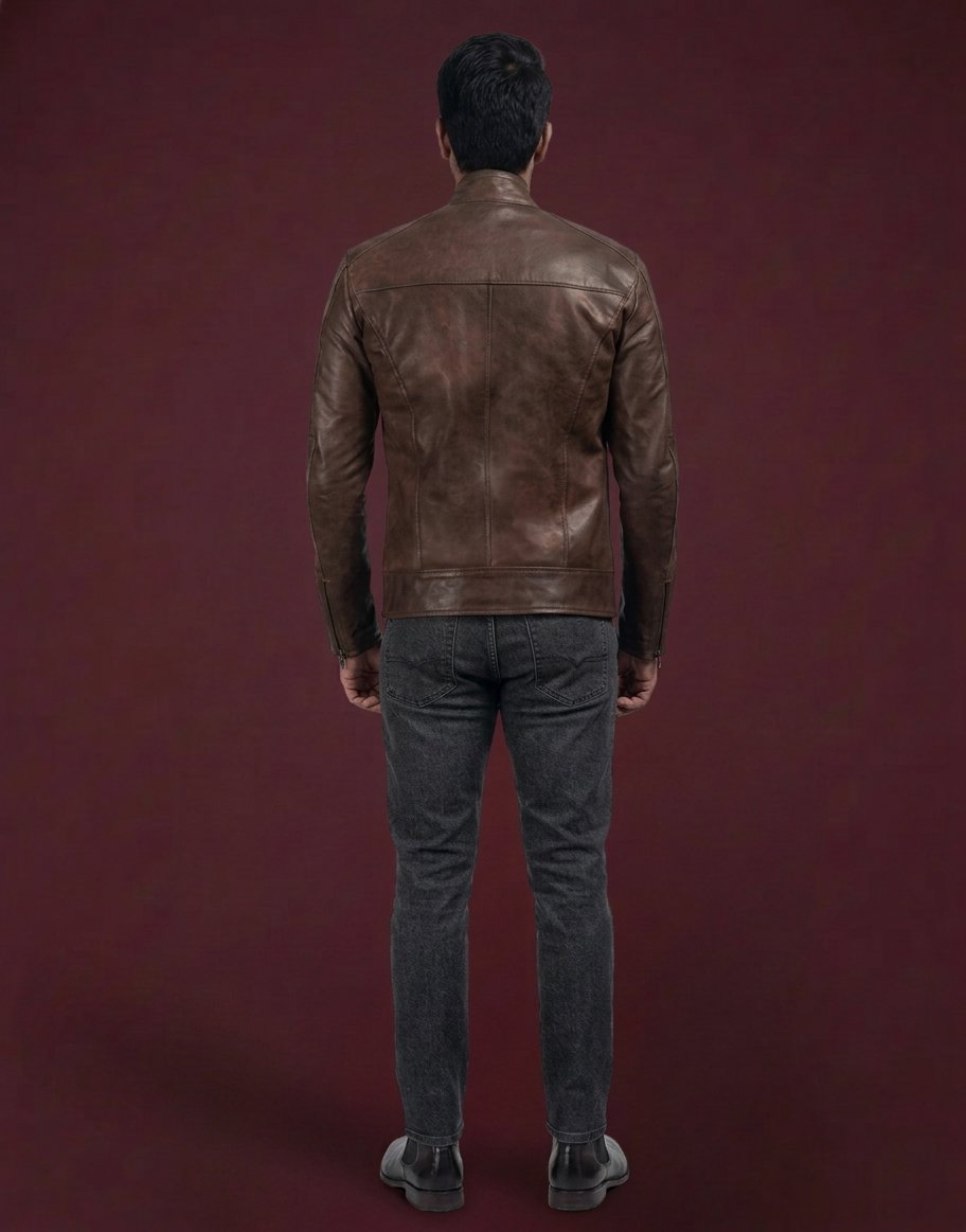 ESPRESSO SNAP-COLLAR RACER LEATHER JACKET MEN ARTICLE-17 - Image 2