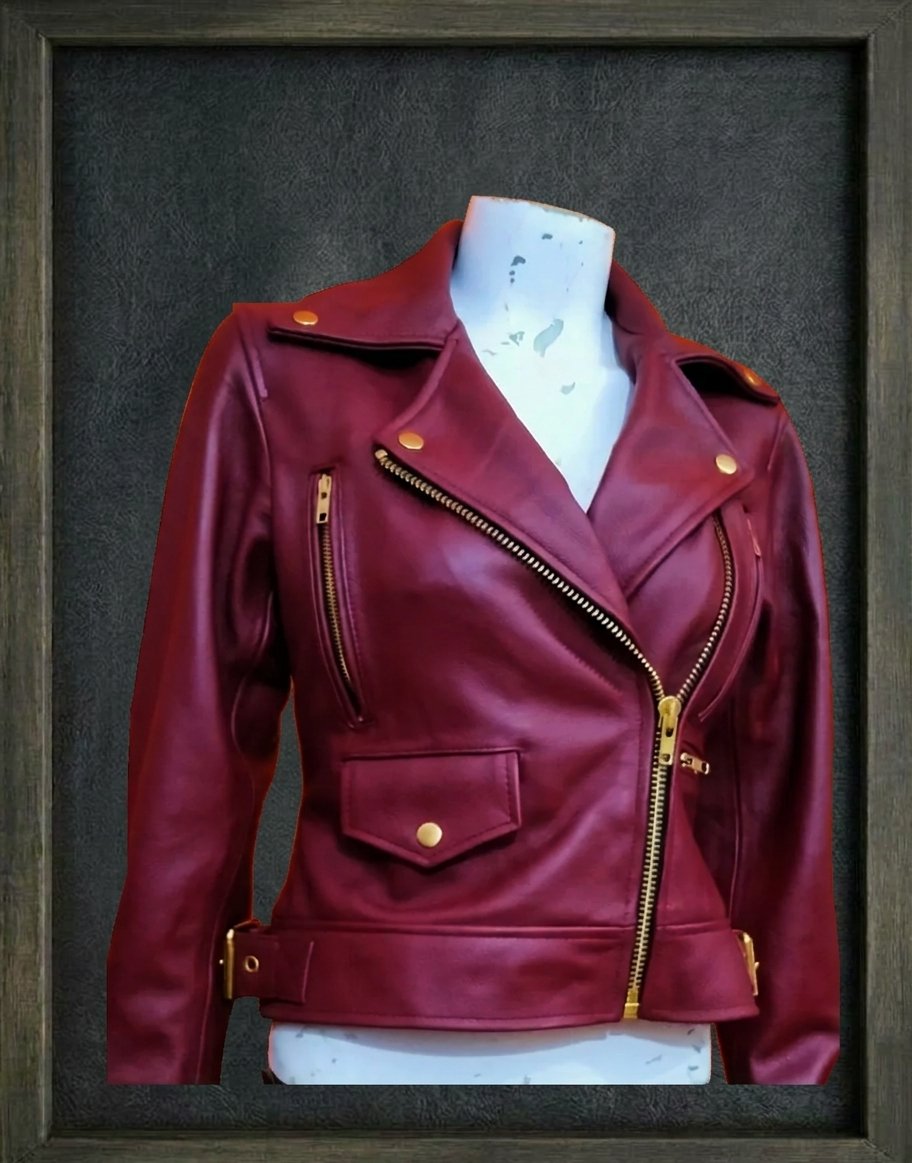 BURGUNDY WOMAN'S MOTORBIKE JACKET ARTICLE-07 - Image 4