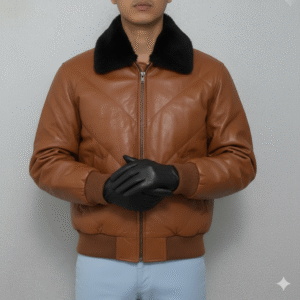 LEATHER V- BOMBER JACKET FOR MEN #03