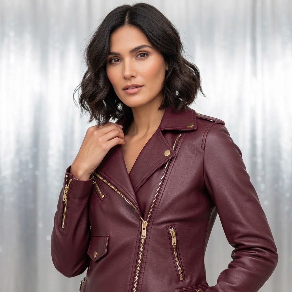 BURGUNDY WOMAN'S MOTORBIKE JACKET ARTICLE-07 - Image 2