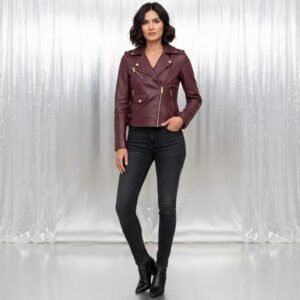 BURGUNDY WOMAN'S MOTORBIKE JACKET ARTICLE-07