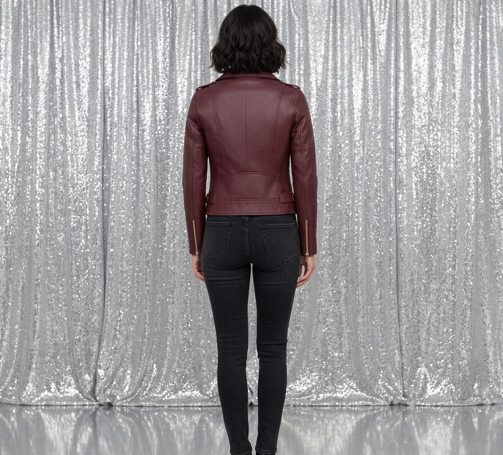 BURGUNDY WOMAN'S MOTORBIKE JACKET ARTICLE-07 - Image 3