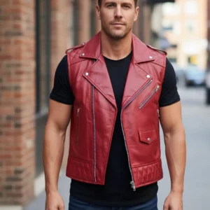 LEATHER MOTORBIKE VESTCOAT FOR MEN #04