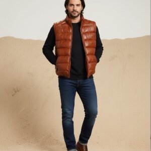 LEATHER PUFFY VESTCOAT #12