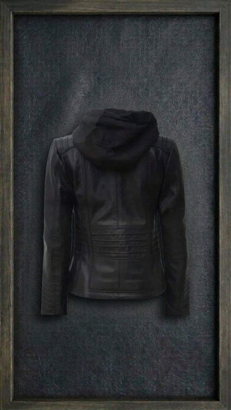 WOMAN'S BLACK LEATHER HOODED BIKER JACKET ARTICLE-20 - Image 3