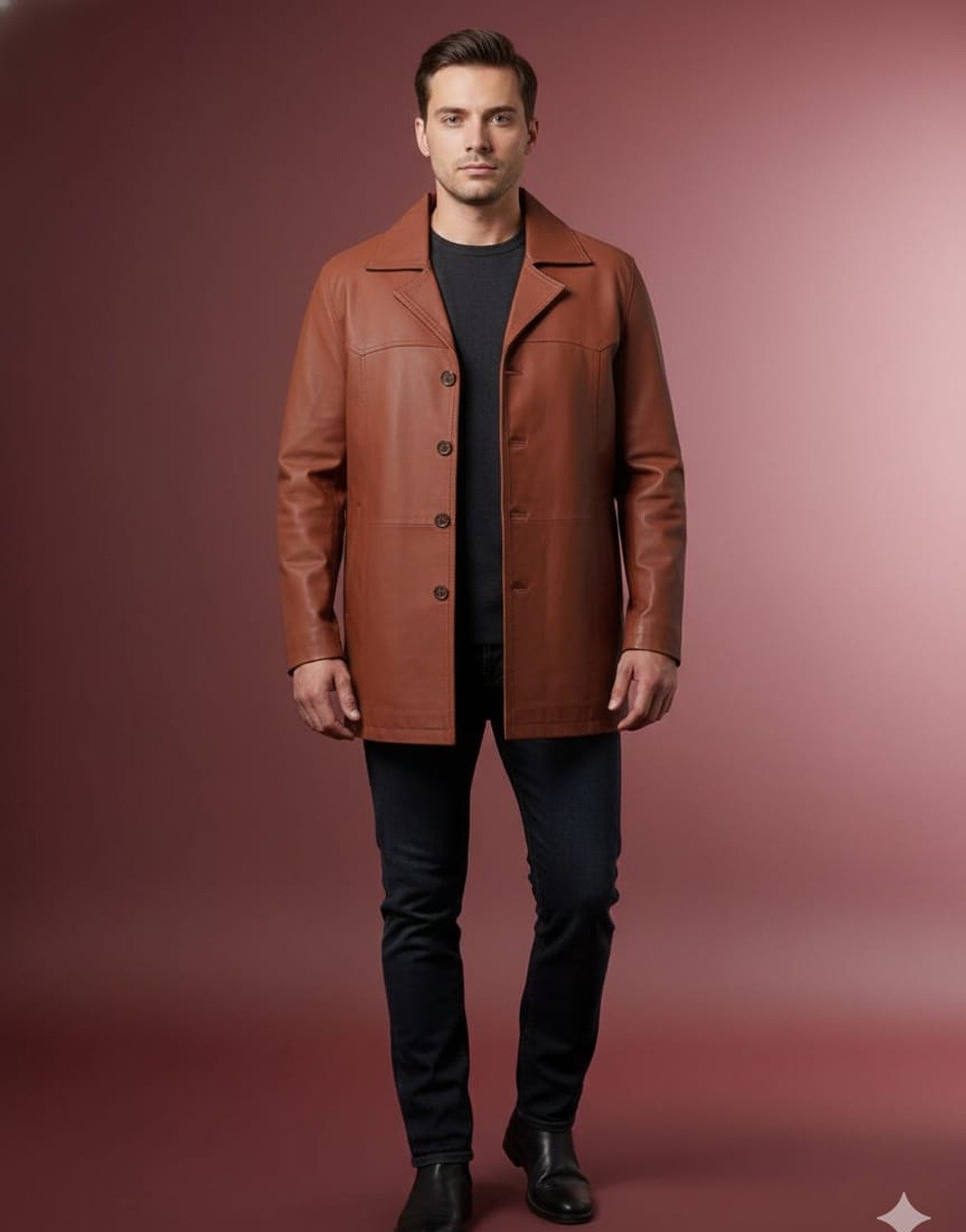 LEATHER MENS BUTTON COAT #02