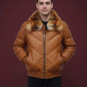 V-BOMBER BROWN LEATHER JACKET ARTICLE-33