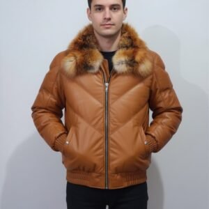 LEATHER V- BOMBER JACKET FOR MEN #33
