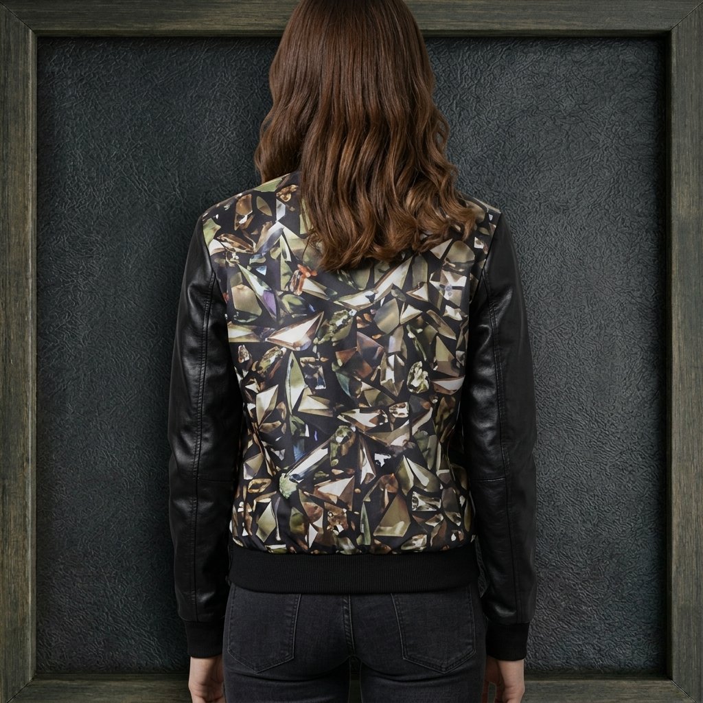 SHATTERED GLASS RIBBED HEM LEATHER JACKET ARTICLE-17 - Image 3