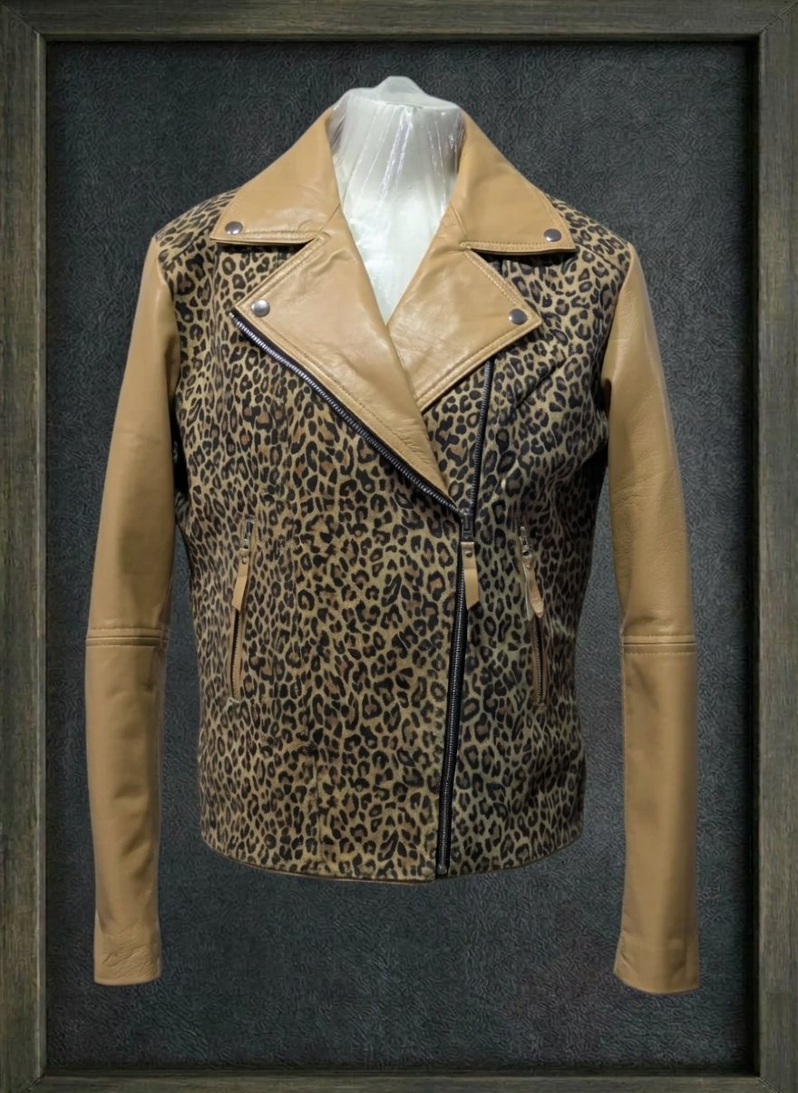 LEOPARD PRINT SUEDE MOTO LEATHER JACKET ARTICLE-22 - Image 3