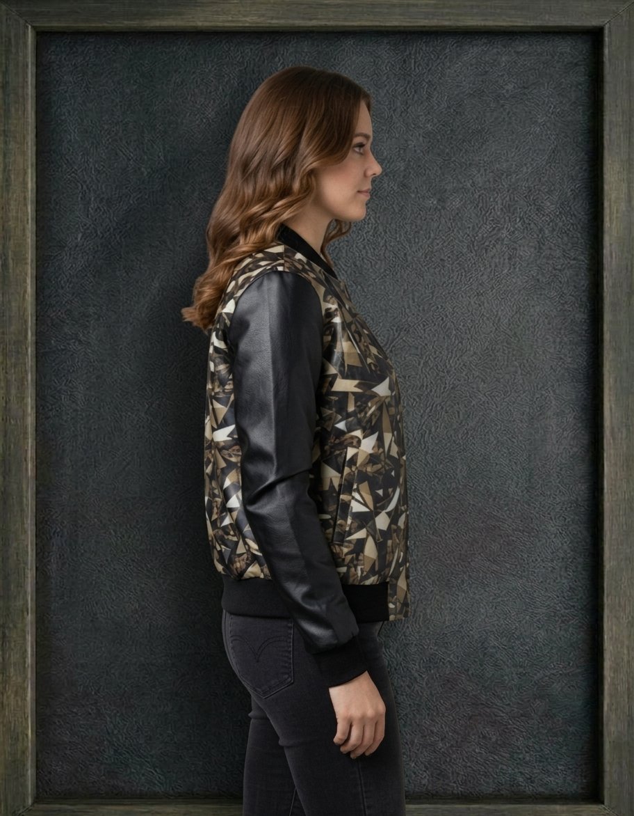 SHATTERED GLASS RIBBED HEM LEATHER JACKET ARTICLE-17 - Image 2