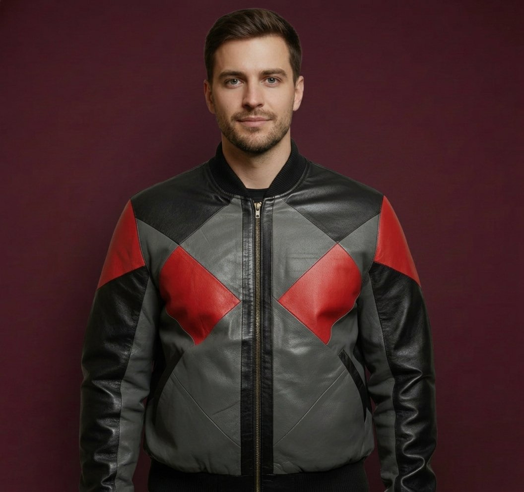 PLAIN PATCHED RIBBED HEM LEATHER JACKET FOR MEN ARTICLE-30