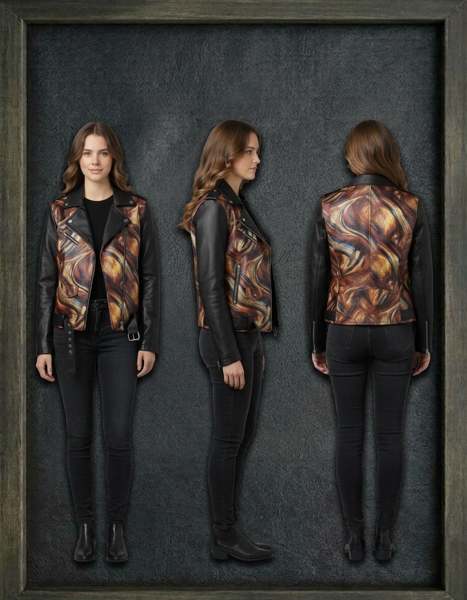 MARBLED OIL-SLICK ASYMMETRIC LEATHER BIKER JACKET ARTICLE-18 - Image 2