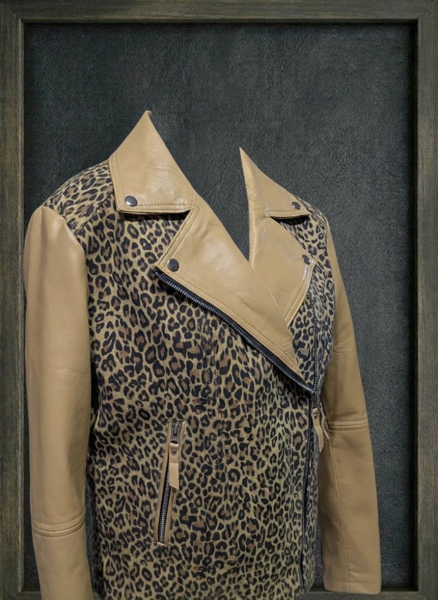 LEOPARD PRINT SUEDE MOTO LEATHER JACKET ARTICLE-22 - Image 4