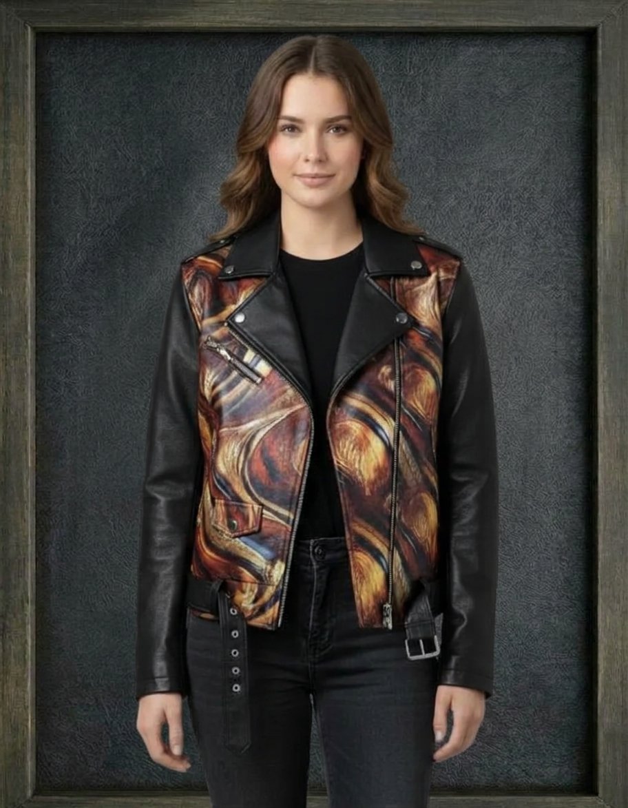 MARBLED OIL-SLICK ASYMMETRIC LEATHER BIKER JACKET ARTICLE-18