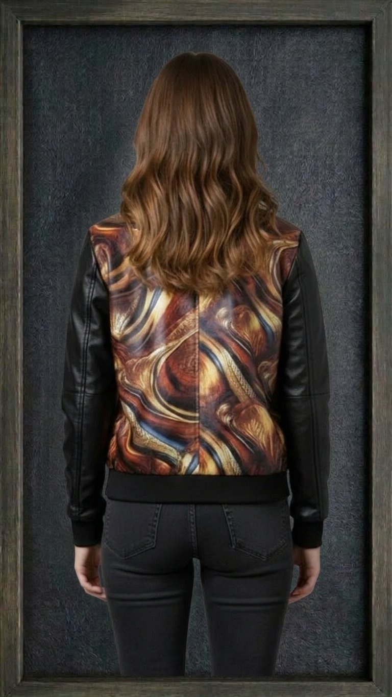 LIQUID GALAXY RIBBED HEM LEATHER JACKET ARTICLE-14 - Image 3